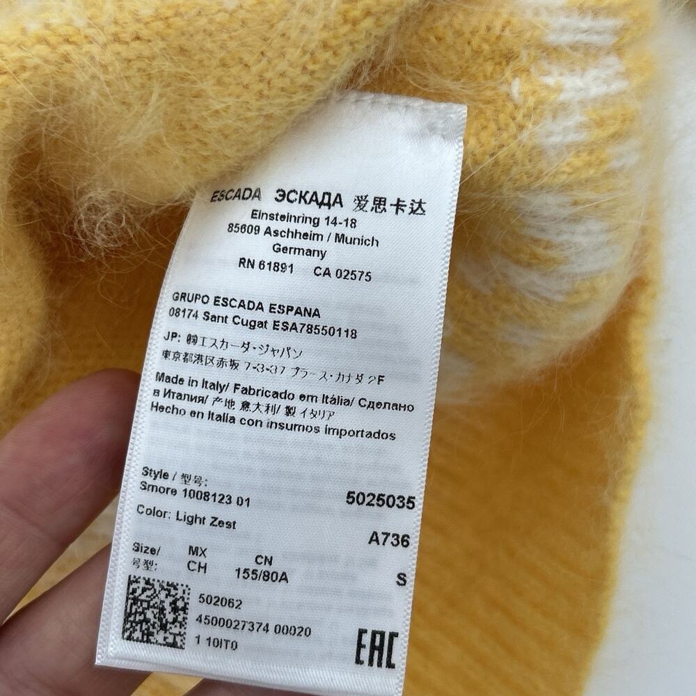 Escada Resort Sweater Women S Turtleneck Angora Yellow Fair Isle Fluffy Italy - Picture 4 of 9